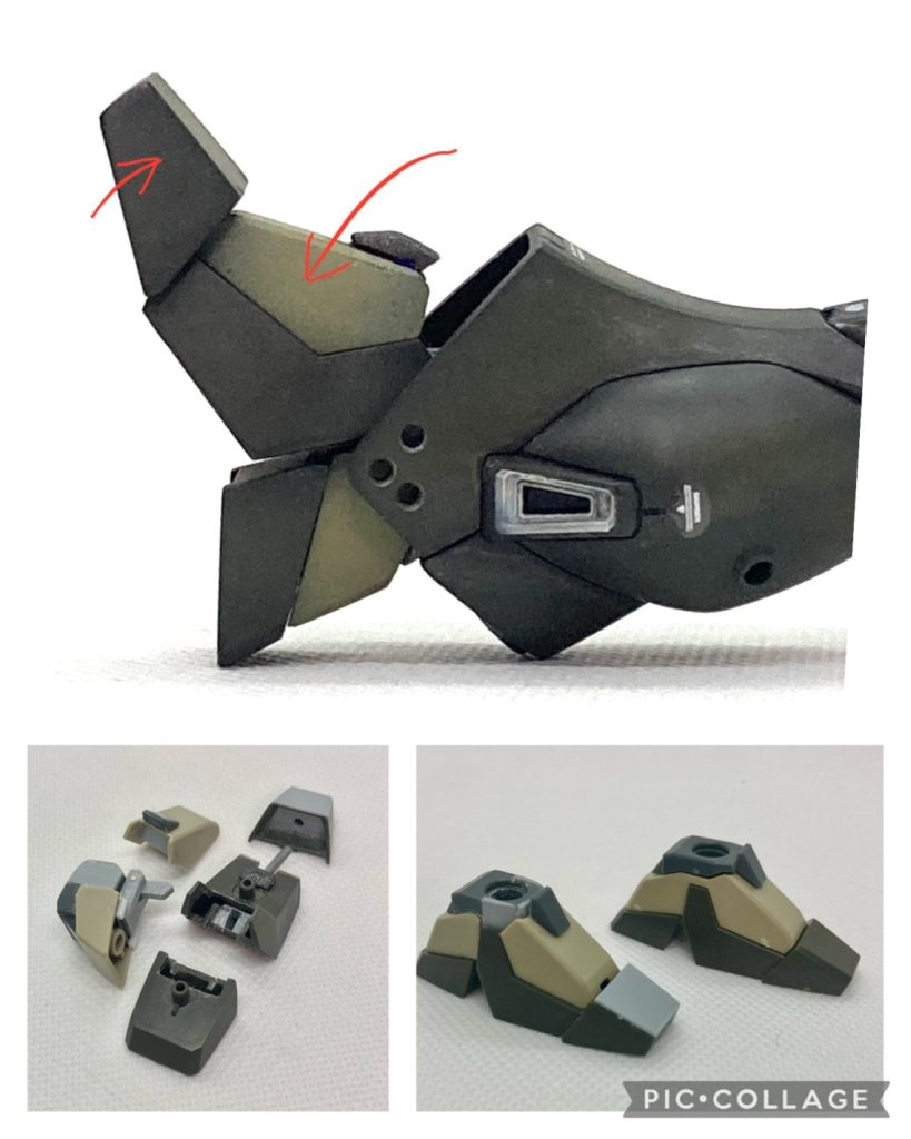 足関節です。パーツを四苦八苦しながら分割、つま先、足の甲が動くようにしました。