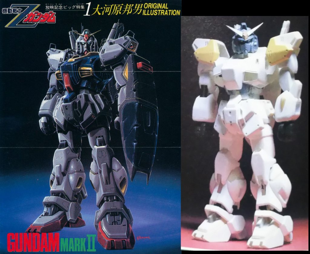 合作のモチーフになっているのは大河原邦男さんのイラストで、特徴的なディテールはこのイラストに依拠しています。実は私はアニメにはあまり興味が無く、ファースト以外は一度もちゃんと見たことがないのです。Z以降のメカのことは模型雑誌で知るだけ、それもポケ戦あたりまで…。ちなみにチャンネルを変えるとたまたまZをやっていたことが何度か有るのですが、それがいつもシャアが殴られながら「これが若さか」と呟くシーンでなのです。