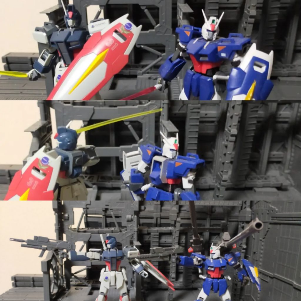 105ダガーと比較。顔が異なり、シールドは105ダガーの方が小さい。ちなみにシールドの31はパナマ攻防戦の第13独立部隊というデビュー戦でEMP攻撃で惨敗を喫した縁起が悪いものだったのでゲン担ぎで逆転している。