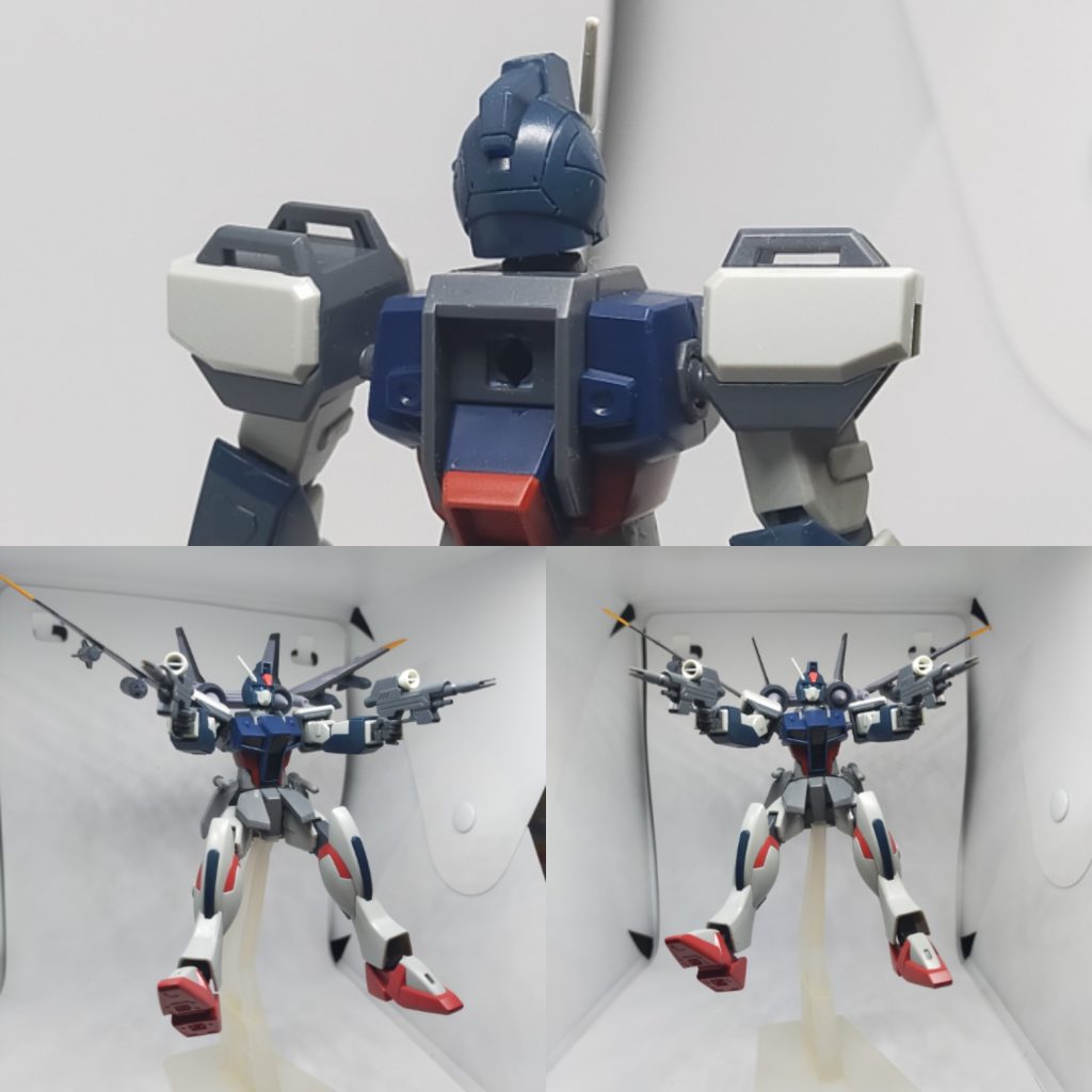 ストライカーシステム標準装備な為、写真のような任務の自由度を獲得した。写真は新型ビームライフル(ビームカービン)本機体開発後、様々なメリットと改良点が発見され、後にGAT-02L2ダガーLにフィードバックされることになる。