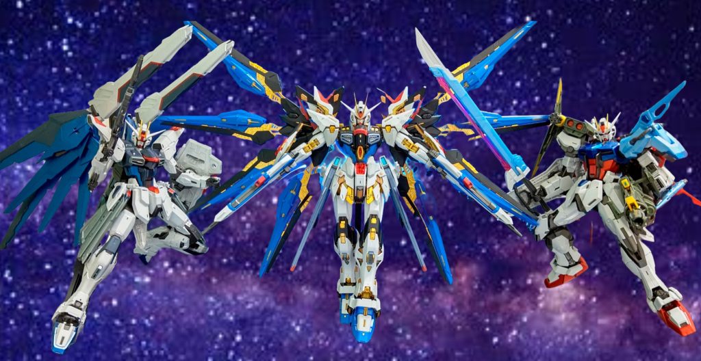 歴代のキラ搭乗機体を並べて。これがしたかったんですよ！迫力と満足感がヤバいです！