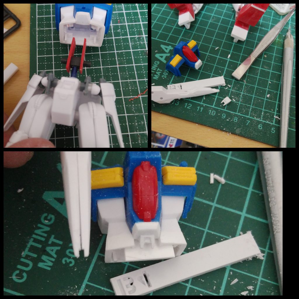 胴体延長工事中。コクピットの下からコアファイターの機首がチラ見してる感じのデザイン。実際のコアファイターⅡの機首は後ろを向いているので、こうはならないのですがね🐶