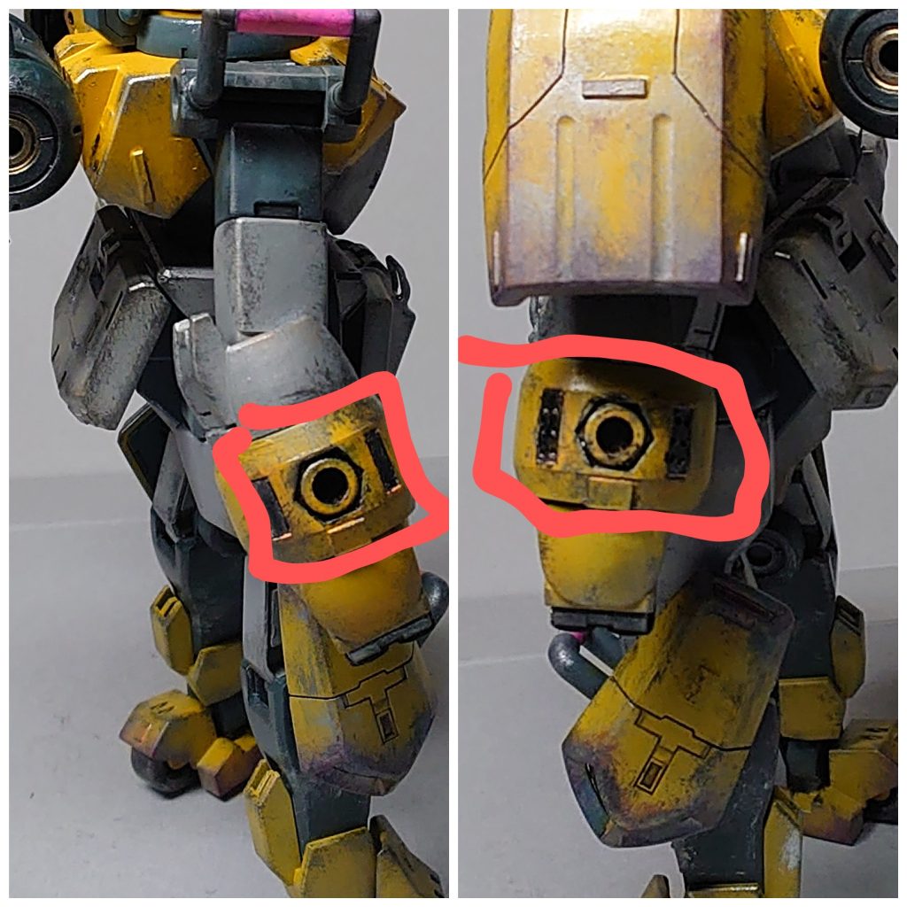 腕部は、左右非対称にワンポイントアップしました。