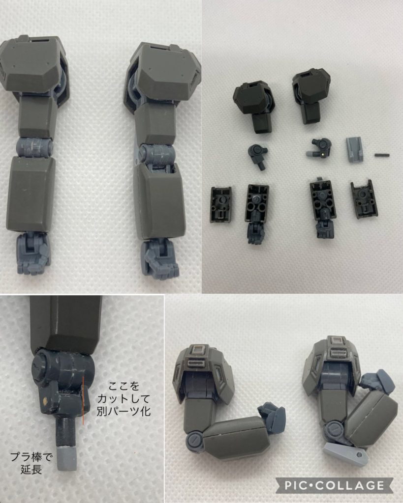 肘関節の加工です。二重関節にし、さらに軸を延長して引き出し式にして可動域を拡大。ハンドパーツはビルドハンズに変更して手首の可動を拡大。