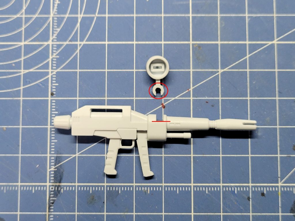 ライフルの後ハメ加工。ライフル本体に2.0ミリの真鍮線を入れてます。