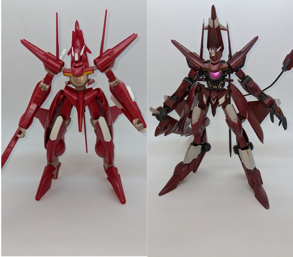 ノーマルのアルケーガンダムと比較して肩が詰まっているので星形のフォルムから三角形っぽくなりました