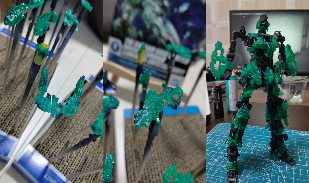 サイコフレームにはメタリック色や蛍光色など、いろいろ試してみました。