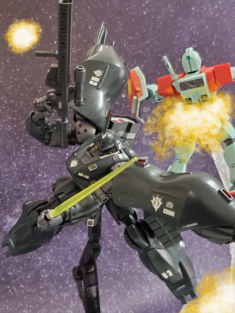 ケンプファーNの前に、なす術なく、または何を受けたかも判らず散っていく連邦軍パイロットたち……😵💦