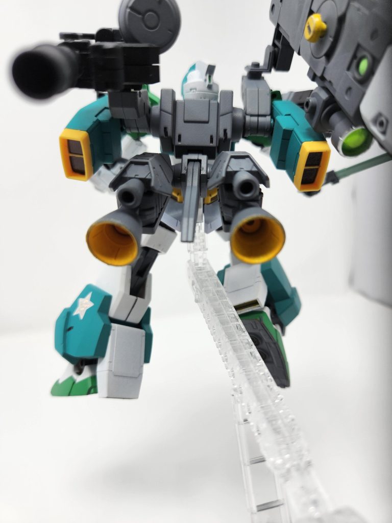 Since it has a large amount of heavy weaponry, thrusters was greatly implemented to carry the weapons and still have good mobility.