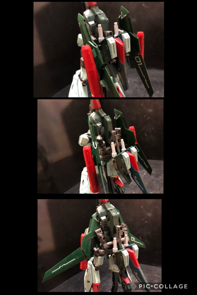 ⑤ シールドの装着実はココ、結構悩みました。何を悩んだか、っていうとWR時に機首になる部分です。以前の様に別の場所から取って付けるのはイヤだったので、自然に...。悩んだ結果、シールド裏に設置する事にしました。