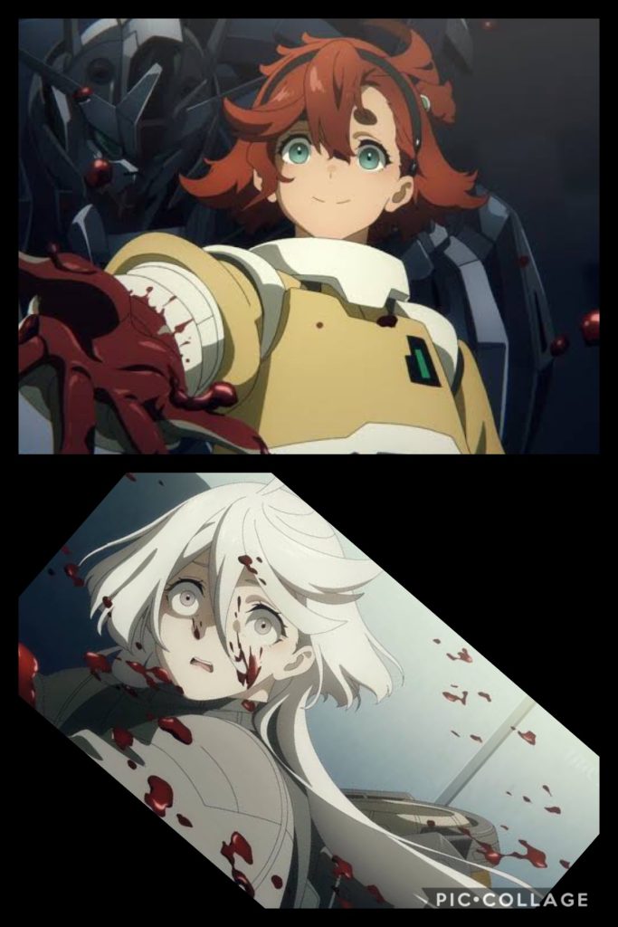 ミオリネ「来ないで...！」スレッタ「？」ミオリネ「来ないでーーーっっ！！」スレッタ「ミ、ミオリネさん！？」チュチュ「おいおい、気絶したぞ！？なんだよ、いったいどうしたんだよ！」ニカ「なんでかわからないけど、ミオリネさん、平手にトラウマがあるみたいね。」チュチュ「どうなってんだよ、コレ。」ニカ「とにかく、平手付きのブースターはダメみたい。」チュチュ「なんだよ、折角ニカ姉の提案なのに。」ニカ「どっちにしても、まだ買えてないから。」チュチュ「じゃあ、どうするかだなー。」スレッタ「だ、大丈夫です。エアリアルは負けませんっ！」チュチュ「うるせえ！おまえはその真っ赤な手を、さっさと洗って来いー！！」スレッタ「ひえええ！ご、ごめんなさいーーーっっ！！」ニカ「でも、どうしようね。」チュチュ「ミオリネも再起不能になっちまったしなあ。」？？？「お困りの様子ね。」ニカ「え？」チュチュ「なんだあ？どこから入ったテメエ。誰だ？」oyz「あら、名前も名乗らずに失礼したわね。私はスレッタの母よ。いつもスレッタがお世話になってるわね。」ニカ「....え？」チュチュ「ふざけんな！どう見ても男じゃねえか！」oyz「あら、スレッタから私の事、聞いてないかしら。」チュチュ「あ？えーと、人前ではグレーのマスク着けてるとか、なんとか。」oyz「そうでしょう？」チュチュ「でもよお、そもそも性別が...。」oyz「あら、私、ちょっと逞しいからそう見えるみたいね。そうそう。スレッタから地球寮の皆さんの事、いつも聞いているわ。貴女には、試験の時に助けて貰ったって。制裁パンチがカッコよかったって聞いてるわあ。」チュチュ「あー、アイツらは許せなかったからボコっただけだよ。そもそも、スレッタのママがこんな所に何しに来たんだよ！？」oyz「スレッタを助けてあげようかと思って。相手のMSに機動力の事でお困りなんでしょう？」チュチュ「そーだけどよお...。」oyz「私に任せて貰えれば、きっちり改修出来るわ。準備があるもの。」チュチュ「でもよお...。」ニカ「ねえ、チュチュ。その人と、あんまり話さない方が...。」oyz「あら、貴女はメカニック科のニカ・ナナウラさんね。お会い出来て嬉しいわぁ。」ニカ「...え。」oyz「時に、故郷は“フォルドの....”なんでしたっけ？故郷の皆さんはお元気かしら？」ニカ「ええええーーーーっとお、チュチュ！この方はスレッタのお母さんだよ、間違いないわ！」チュチュ「え？急にどしたんミカ姉？」ニカ「だから、エアリアルの事は任せていいと思うの。あの、私、ミオリネさんを医務室に連れて行くね。後はお願いー！」チュチュ「え？ミカ姉ー！？」oyz「あらあら。お取込み中だったかしら。」チュチュ「えー。どうしたらいいんだよ...。」oyz「エアリアルを私に任せて貰えないかしら？１週間で改修出来るわ。」