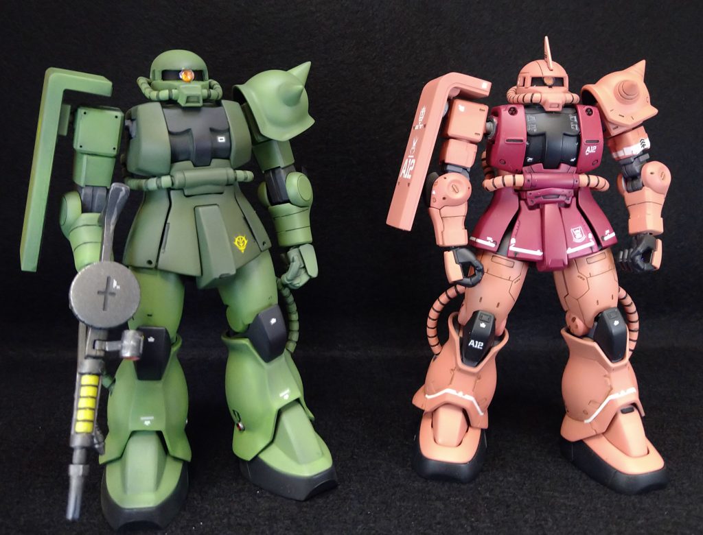 以前作成したオリジンS型とツーショットモノアイの加工は少し慣れてきて今回のほうが光って見えますね。