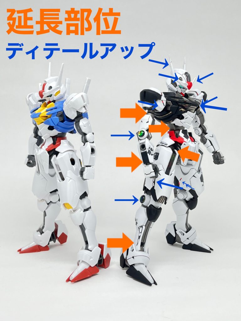 ディテールアップはスタイル変更に重点おきました延長部位: 腕、胴、スネ、脚付け根肩幅狭く