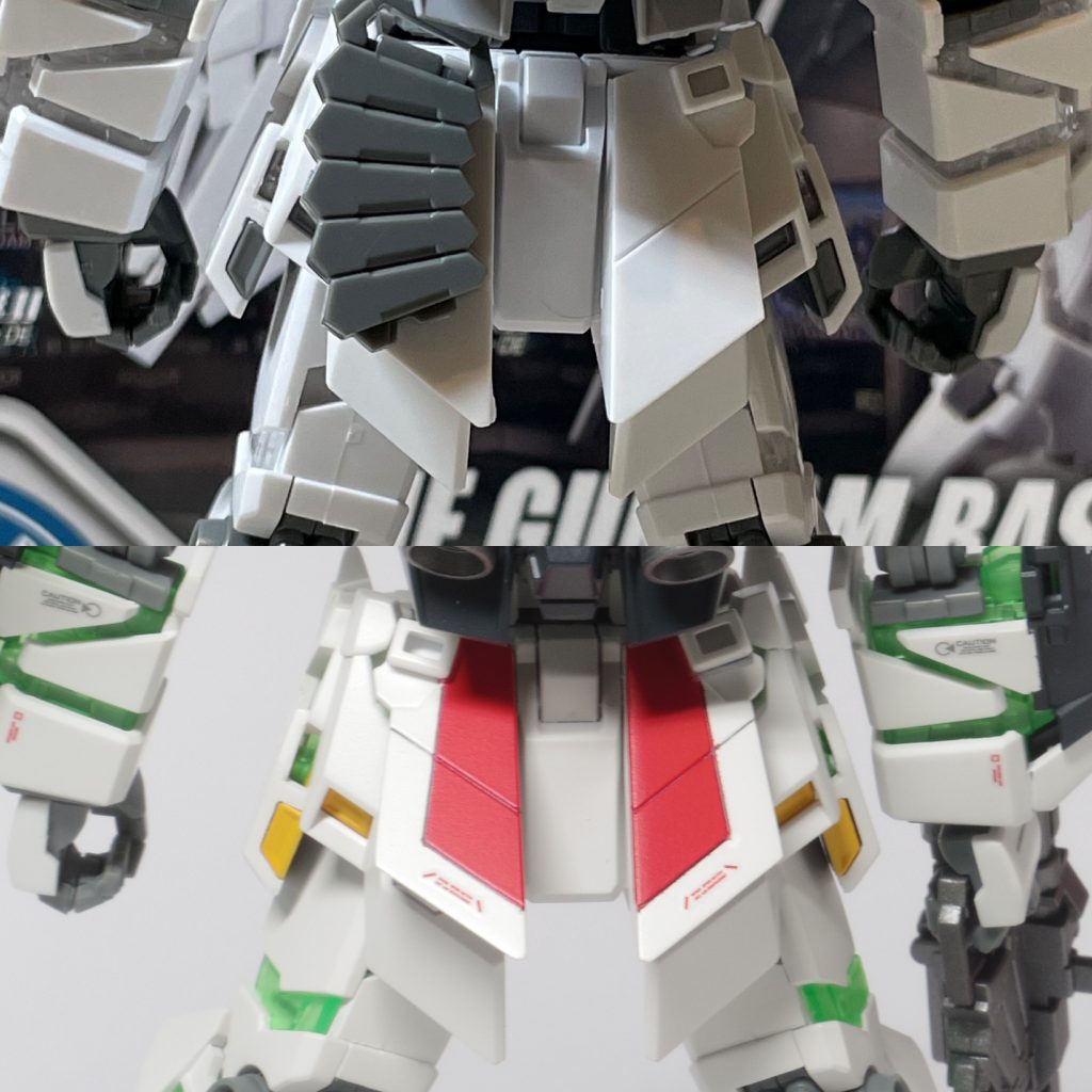 お尻のスカートはスジボリして赤色と白色を塗り分け