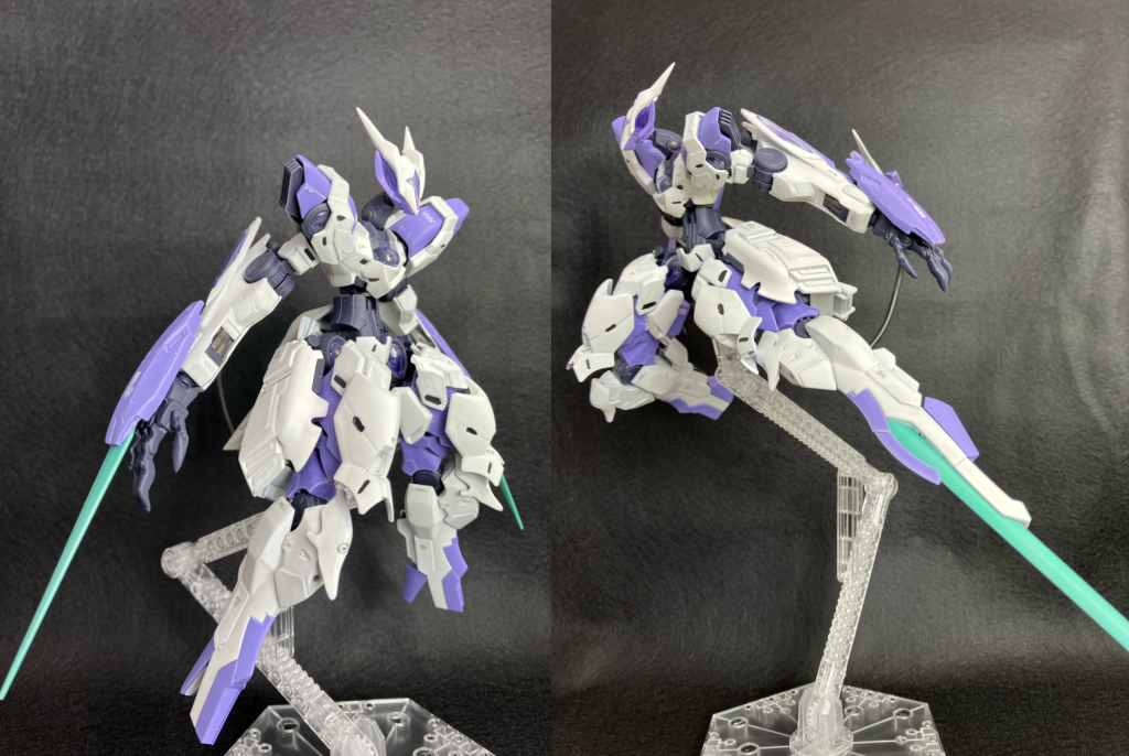 〈ベイヨネット改〉この機体のメイン武装。実体剣、縦、ビームガン、サーベルを合わせた複合武装である。〈脚部ロングブレード〉高出力のビーム兵器。短時間しか使用できない。