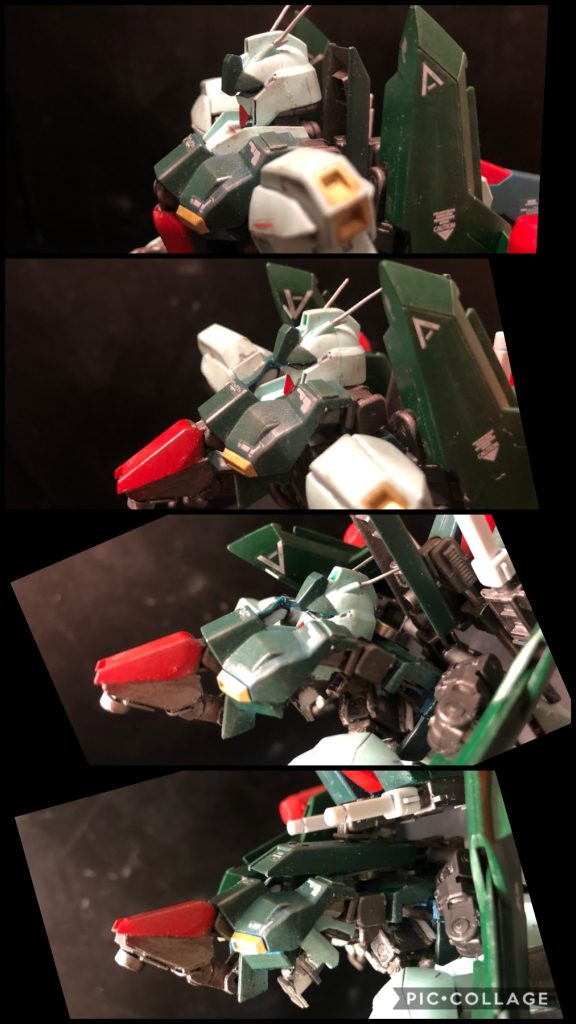 ② 腕部の収納Zガンダムでもお馴染み、腕部の収納です。肩部を下げ、腕部全体を内側に折り曲げます〜。