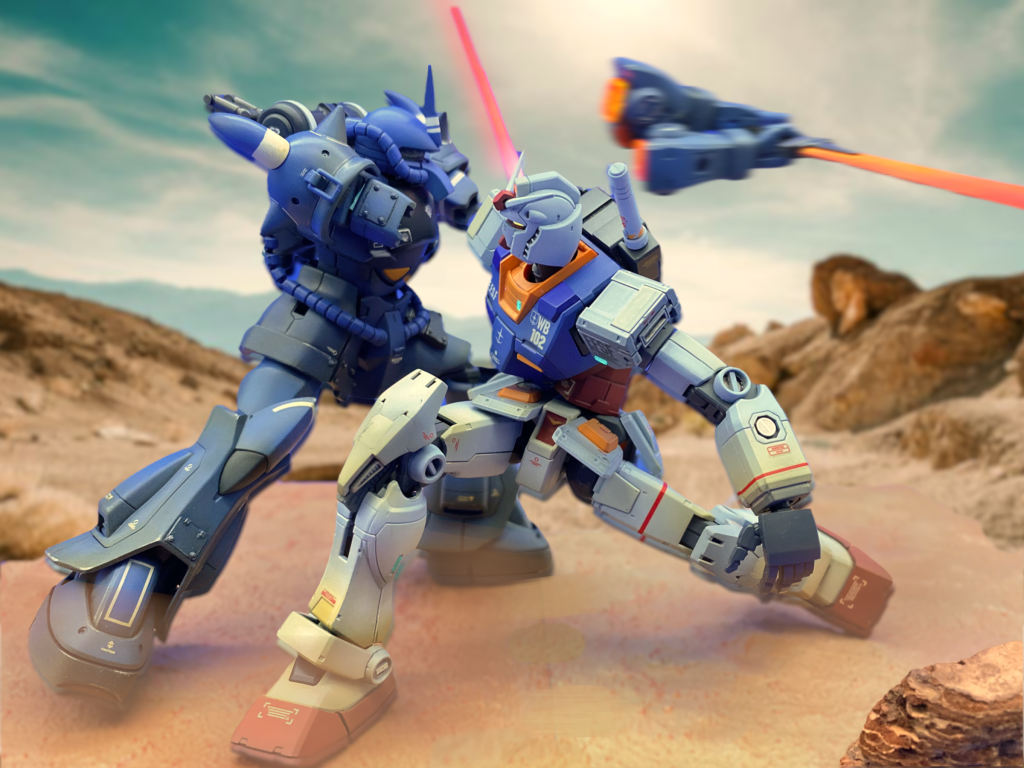 第19話ランバ・ラル特攻より。アイコンにするほどお気に入りのグフを倒すに相応しいガンダムが、やっとできて満足です😊