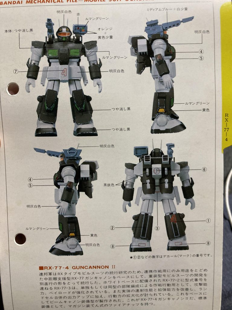 インストカードこのキット、キャノン砲がガンキャノンと同じ物とII用のものとで計4つ付いていて選択式なのですが、IIっていうぐらいならガンキャノンより強くなきゃイカン!と思い4つ全部乗せました♨️現実的かどうかはともかく、強そうさは出たと思いますᕕ(^^ )ᕗ