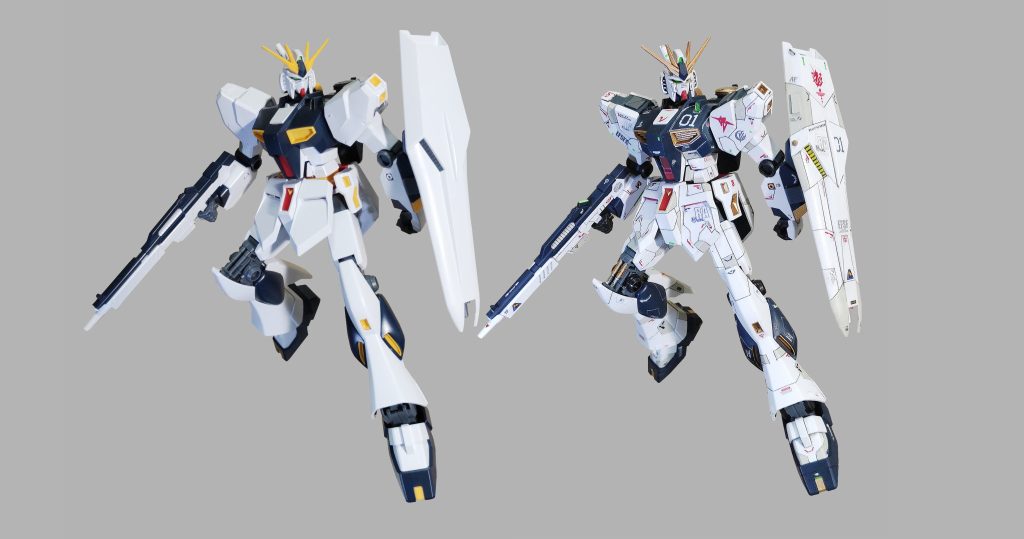 BEFORE/AFTERです。スジボリは、難しいパターンは修行不足で回避。デカールは白以外ほぼ自作なので気前よく貼ってます。