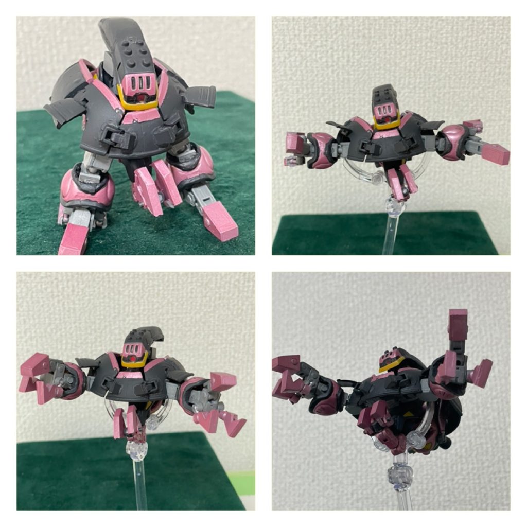 脚のアームも動きます。下から見ると収まってない感じですがHGも似たようなものだし気にしない。