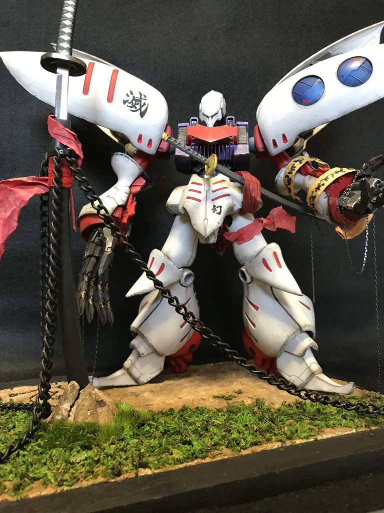 刀を持たせたかったので今回は少し和風にしてみましたモチーフというか作製イメージは私が若い頃好きだったPCエンジンのゲーム「桃太郎伝説2」に登場する夜叉姫です🙄デカイ腕がちょっと振袖っぽくないですか？