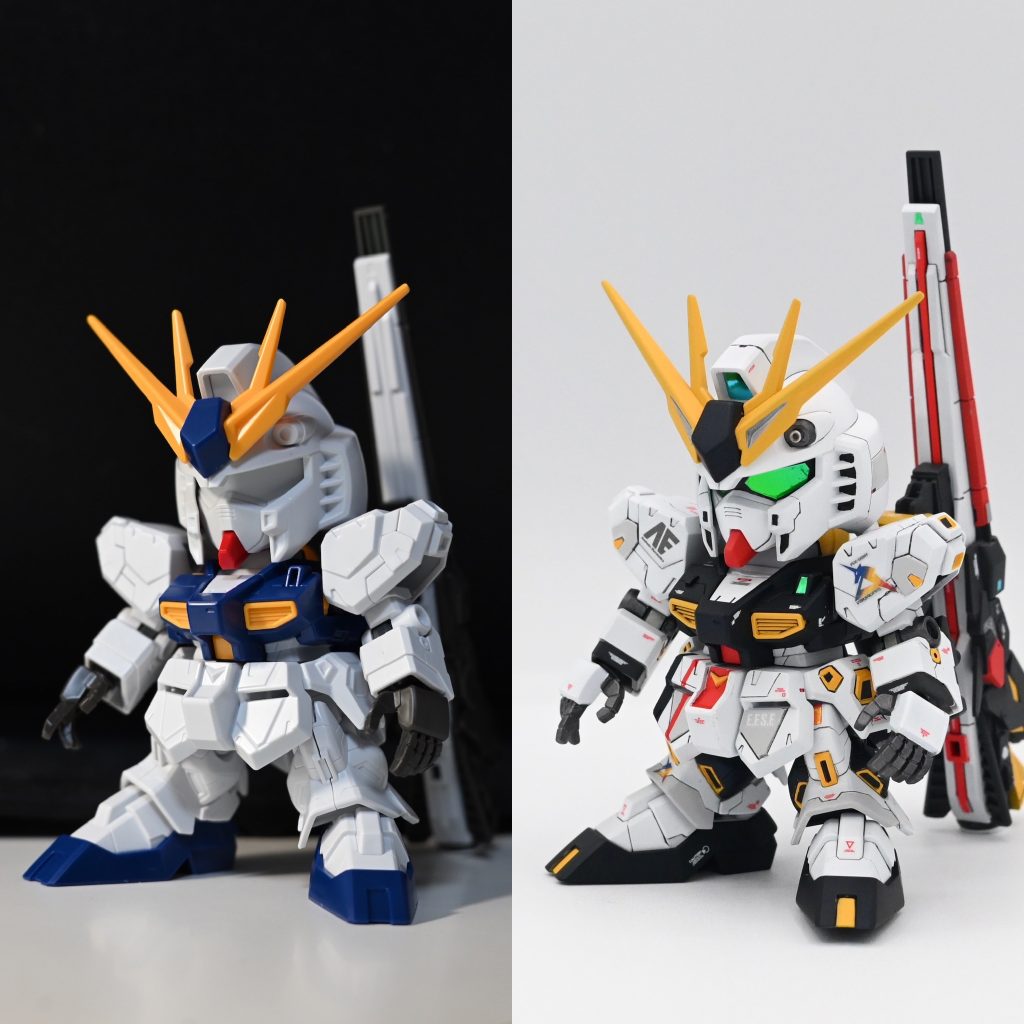 ビフォーアフターです。やや画角が違いますが…。こうして見ると、我ながら頑張って塗り分けたなぁと思います。笑