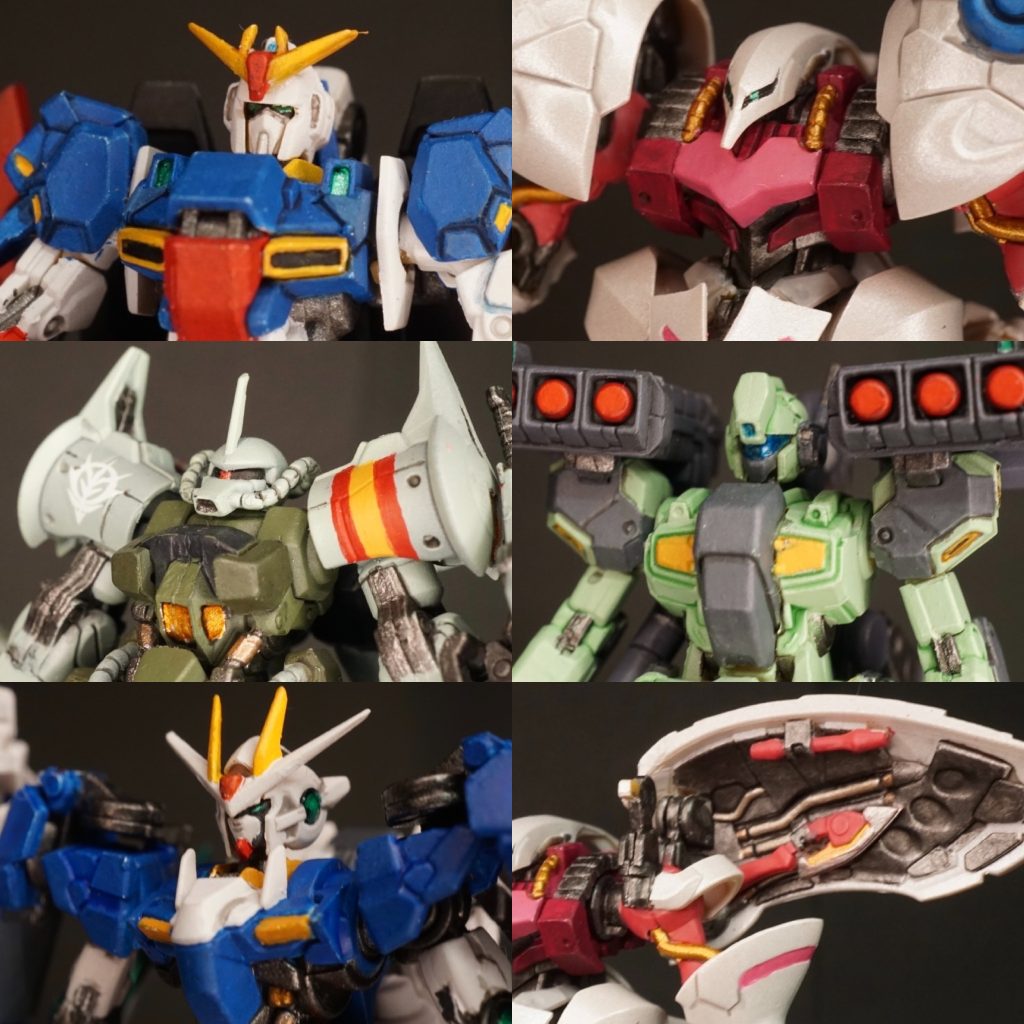 各機のバストアップ。弾を重ねるごとにガンダムの顔が塗りやすくなってる気がします。キュベレイはバインダーの中身も塗り分け。見えないんですけどね…。