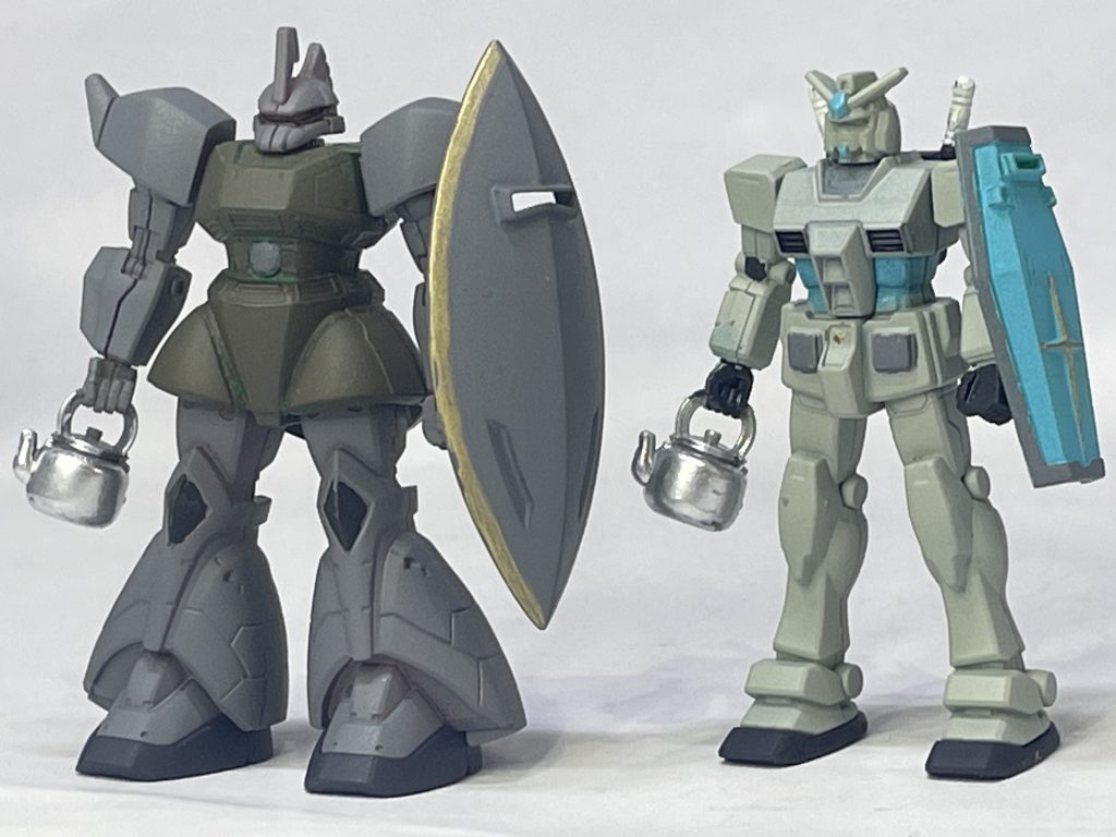 ついでにガンダム(ヤカン装備)も制作。こちらはG3カラーに全塗装しました。