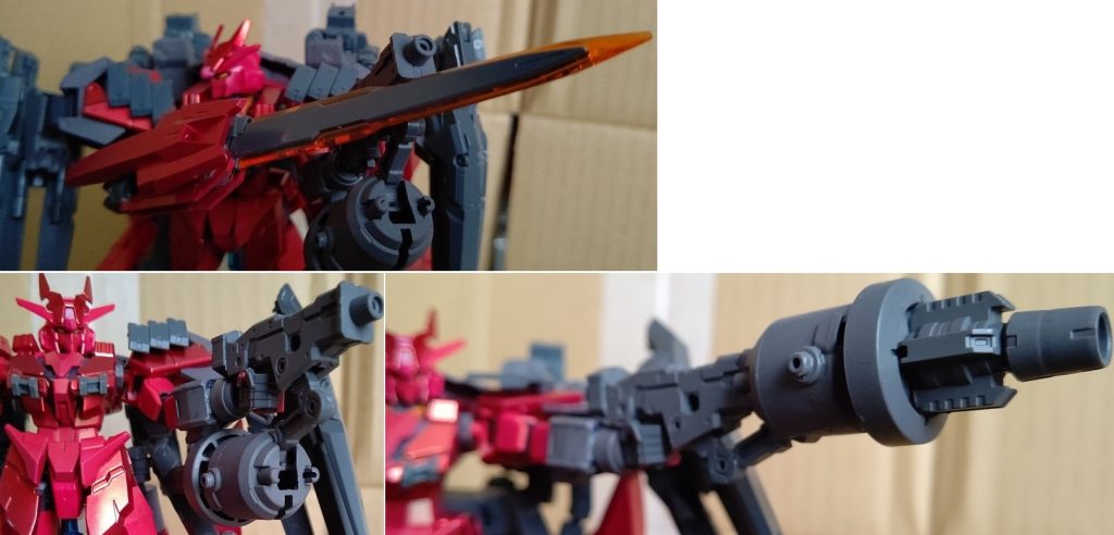 ブレイズブレイドは特に改修無し。マルチレンジビームガンは銃身下部の大型バレルを展開することで、近距離用のビームガンと中距離用のビームランチャーの切り替えが可能。