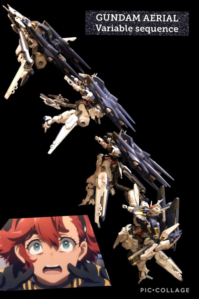 スレッタ「え、え、エアリアルがっ！？ひ、飛行機にっ！？」チュチュ「なんだよこりゃあ！？」ニカ「一瞬でエアリアルが戦闘機に！？コレがMSの可変なの！？」oyz「そうよ。コレが、これこそがMSの可変なの。」チュチュ「一体この可変ってーのに、なんの意味があるんだよ！？」oyz「そうね〜。例えばMSは色んな方向に動ける様に、色んなところにブースターが付いてるわ。」ニカ「...！それを機体の後方一点に集中する事で機動力を...！？」oyz「あら、ホント優秀ね、ニカさん。その通りよ。一般的に、ファイター形態になる事で、MS形態と比較して、約130%の出力を得ることができるのよ。」