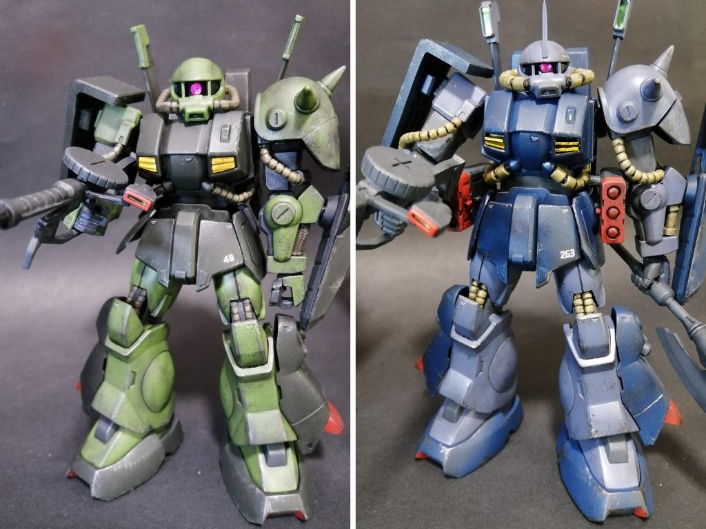 正面。素組で組んだティターンズと比べ、頭部上下縮幅、上半身左右縮幅、胴とスカートアーマー上下拡張。胸ダクトも改修。