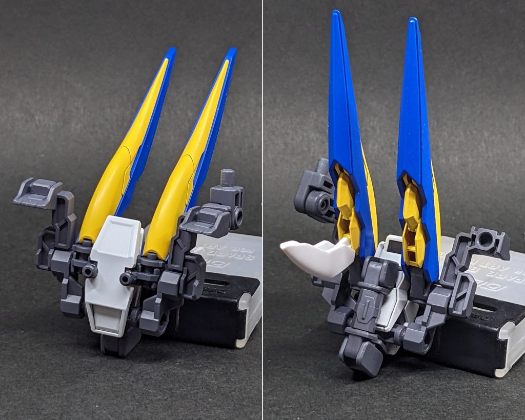 バスターパーツの接続部です。背中の接続穴からジョイントを継ぎ足してセカンドVのウェポンプラットフォームを生やしてます