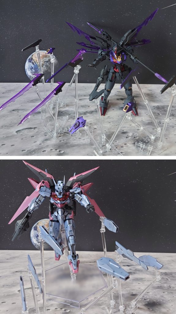 ウェポンディスプレイベースは、エアリアル、ルブリスの他にダリルバルデ、ファラクトにも対応(未所持なので写真はエアリアル、ルブリスベースの改造機)。他、3mm経の凸または凹があれば取り付け可能。