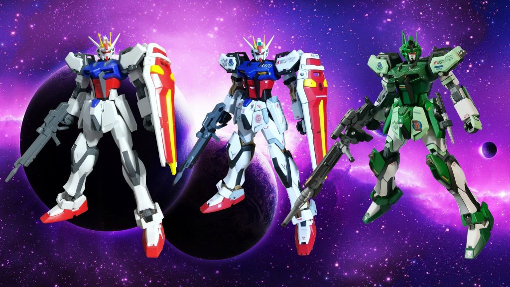 素組み、ストライク、スナイパーのスリーショット。スナイパーライフルは、30MMのウェポンセットを使用。