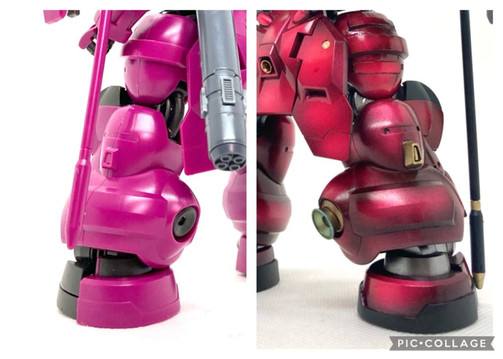 脚部側面のスラスターはサポートパーツに交換し、大型化。埋め込み型のバーニアもサポートパーツで円錐型に変更。宇宙世紀らしいデザインに。