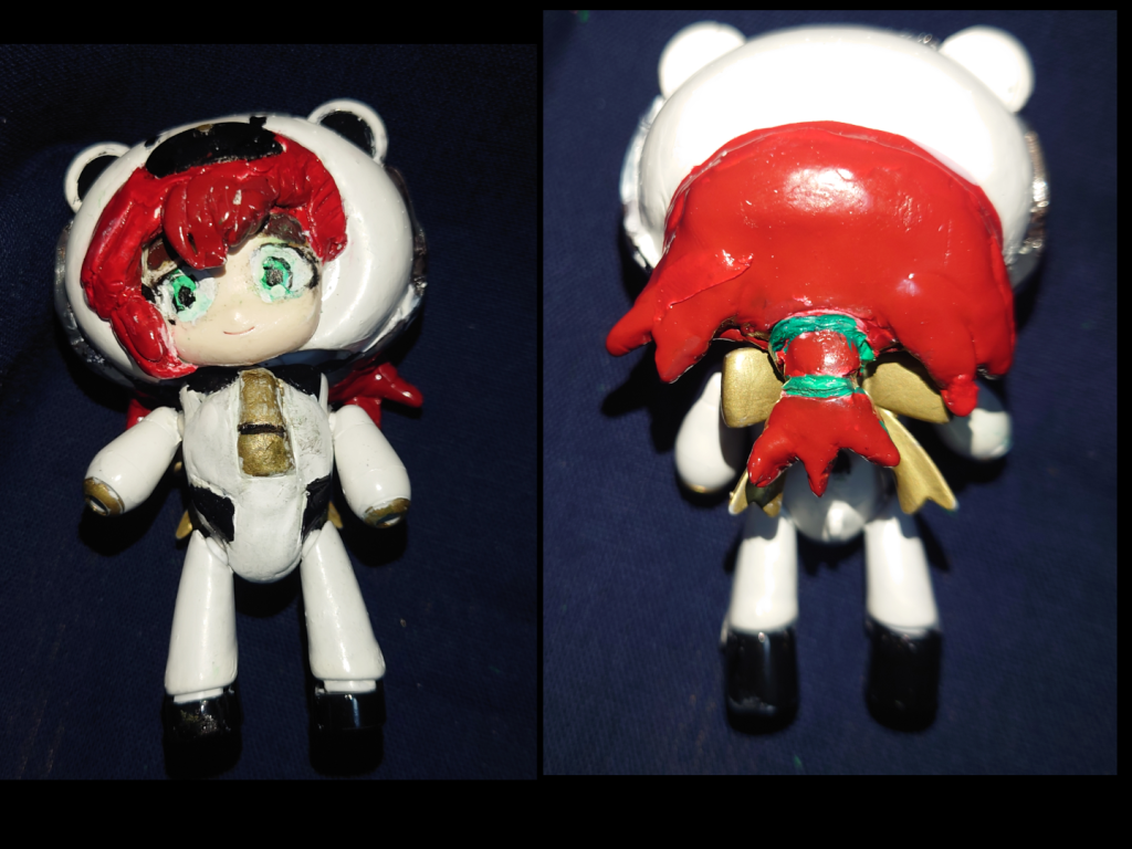 スレッタ本体きゃらっがいサラをベースにパテ盛りし改造。瞳の筆塗装の粗さがわかってしまいますが、ガンプラマーカーを使いエメラルドグリーンを出しました。最終的な正面はボディーはホルダタイプ制服を再現。【こだわり】きゃらっがいの特徴である腕と足はパテ盛りなしで原型を残しています。ーーーーーーーーーーーーーー