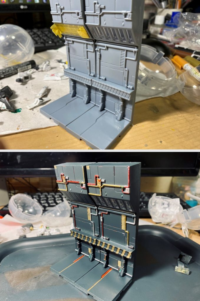 格納庫もそれっぽく塗装してあります。造形がほんと細かくて塗りがいがありますね。