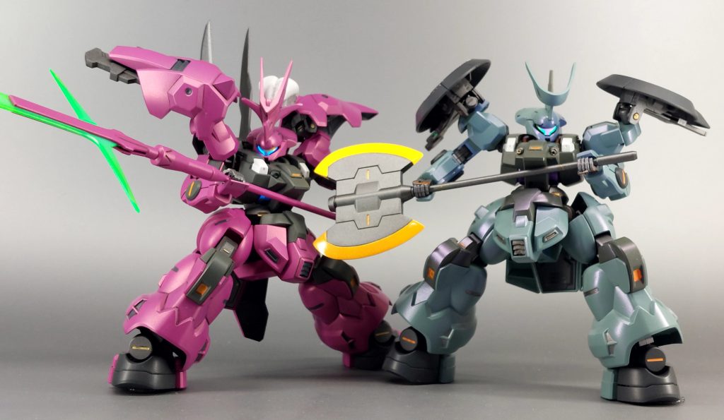 せっかくなのでグエル機のディランザとツーショット。兄弟並んで決闘してるところとか見てみたかったですね