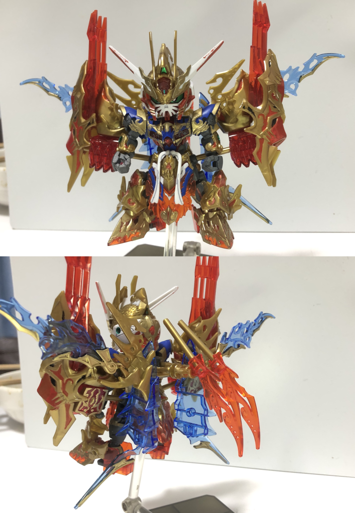 ■悟空ディステニーインパルスガンダム腰の連結部があれですが、強そうな見た目に仕上がって満足です。悟空は元々の頭部の造形が美しいので、猿面も鶏冠も豚耳も無い方が格好いい気がします