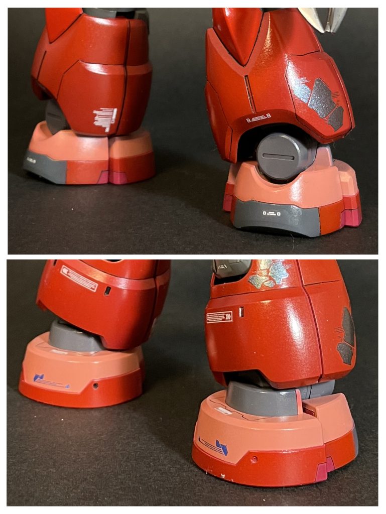 脚部は、より柔軟に大地を踏み締めることが可能な形状に変更そうです。彗星シリーズの脚部をいただきました僕の感性では、あのシリーズをかっこよく完成させるのは無理と判断して、ミキシングの材料にしてしまいましたすみません脚部とミニシールド及びその他に、アシタのデカールのプリズムを使用しました。綺麗な発色と偏光による色の変化がお気に入りです。