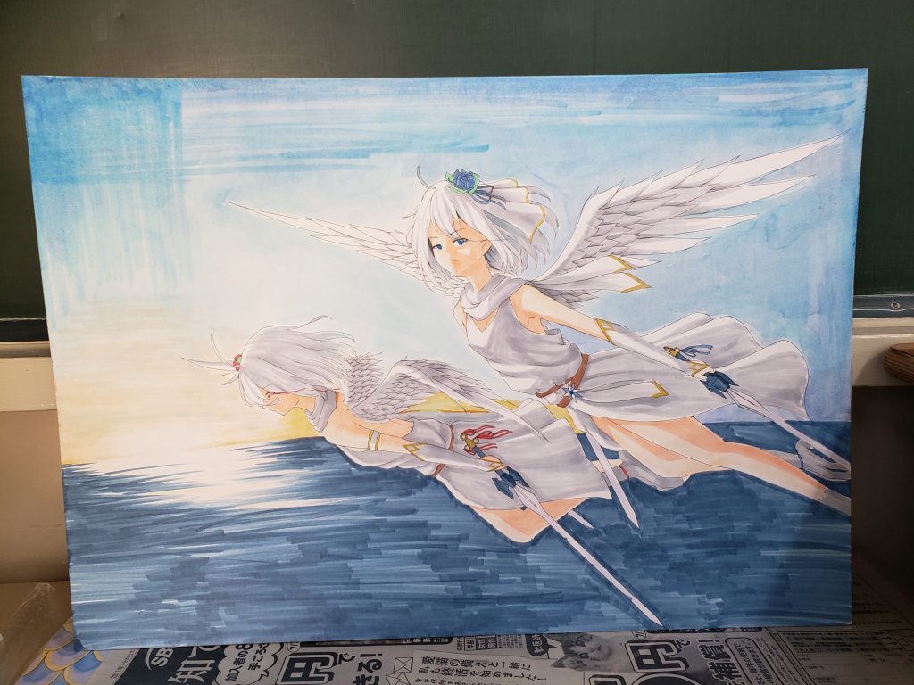 最後はあまり関係ないのですが、台座に描いたあのキャラクターは、過去に制作したこちらのイラストのキャラクターとほとんど同じものをイメージして描いています。私こういうの好きなんです。純白にちょっとしたアクセントを入れた神々しくて美しい衣装に、翼の生えた双剣を操る女神的なものがすごく好みでして。これまでのヴァルキリーシリーズもこう言ったイメージで制作しています。なので私はこの機体も、この機体のパイロットも女性っていう設定です。キャラデザもある程度決まったんですが、写真を貼れる枚数が限られていてデザインを明かせないです。しかし次投稿する機体では、それを明せるかもしれません。次回の投稿する機体はある程度決まっています。それのキーワードは