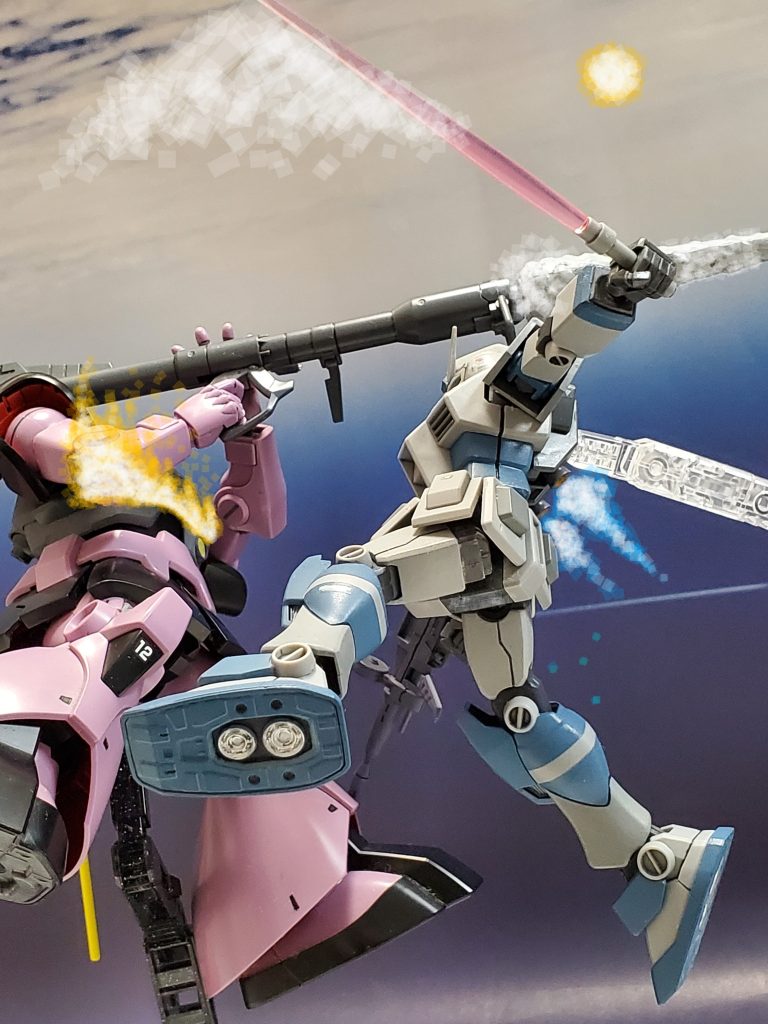 戦闘センス、操縦技術、そして中尉の豪快な性格も相まってガンダムの性能を遺憾なく発揮🎉新型MSリック・ドムを相手にバズーカ弾を回避しながら一閃を浴びせるG-3ガンダム✴️