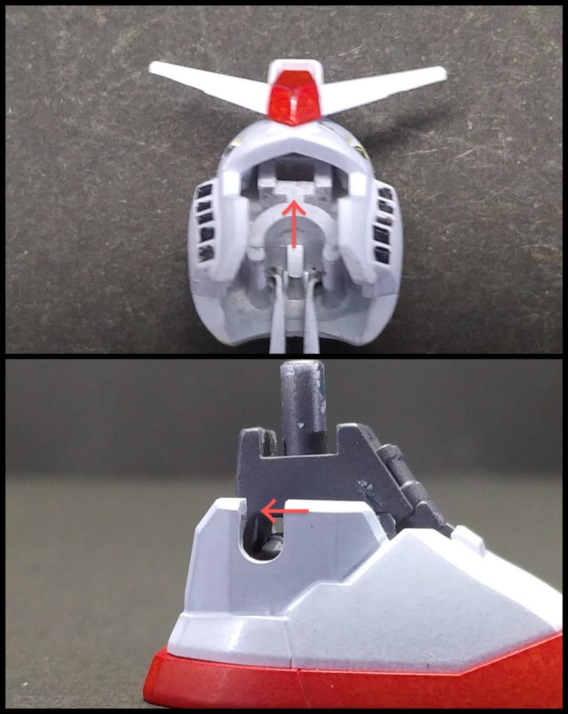 頭部の内側と足のアンクルガード取付穴に後はめ加工をしています。