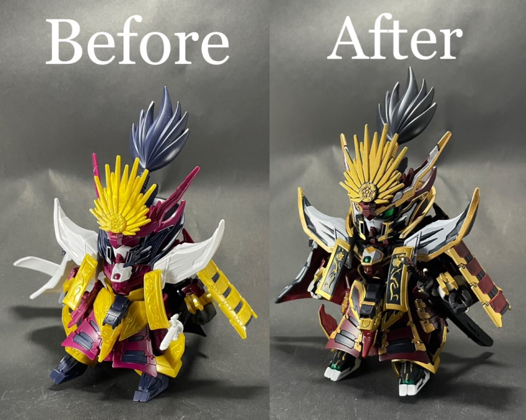 素組みとのビフォーアフター！細かい塗り分けは筆塗りで行いました😃