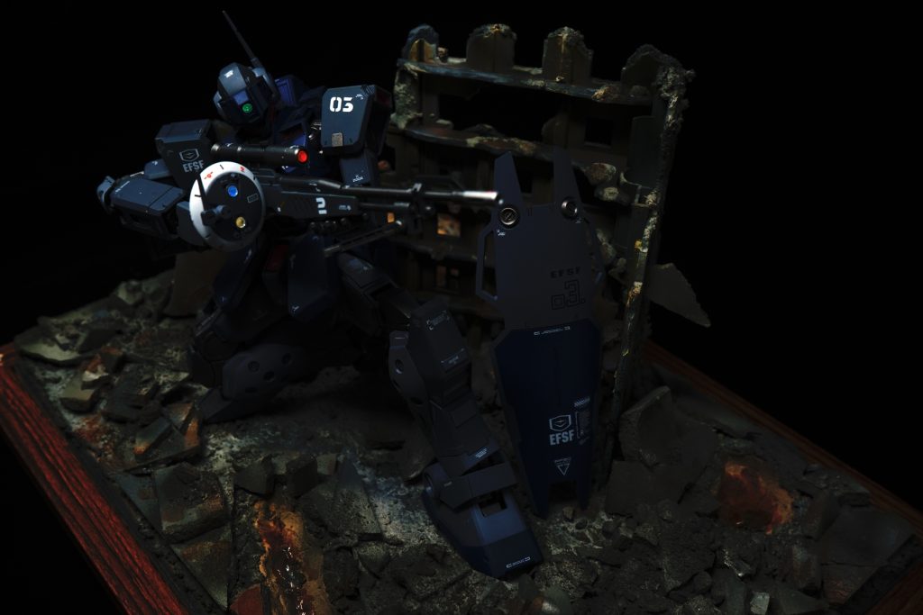 夜間戦闘の場合…をイメージして、シャッタースピードを早くして夜の出撃イメージにこういう写真を撮るとLEDを仕込みたくなりますね