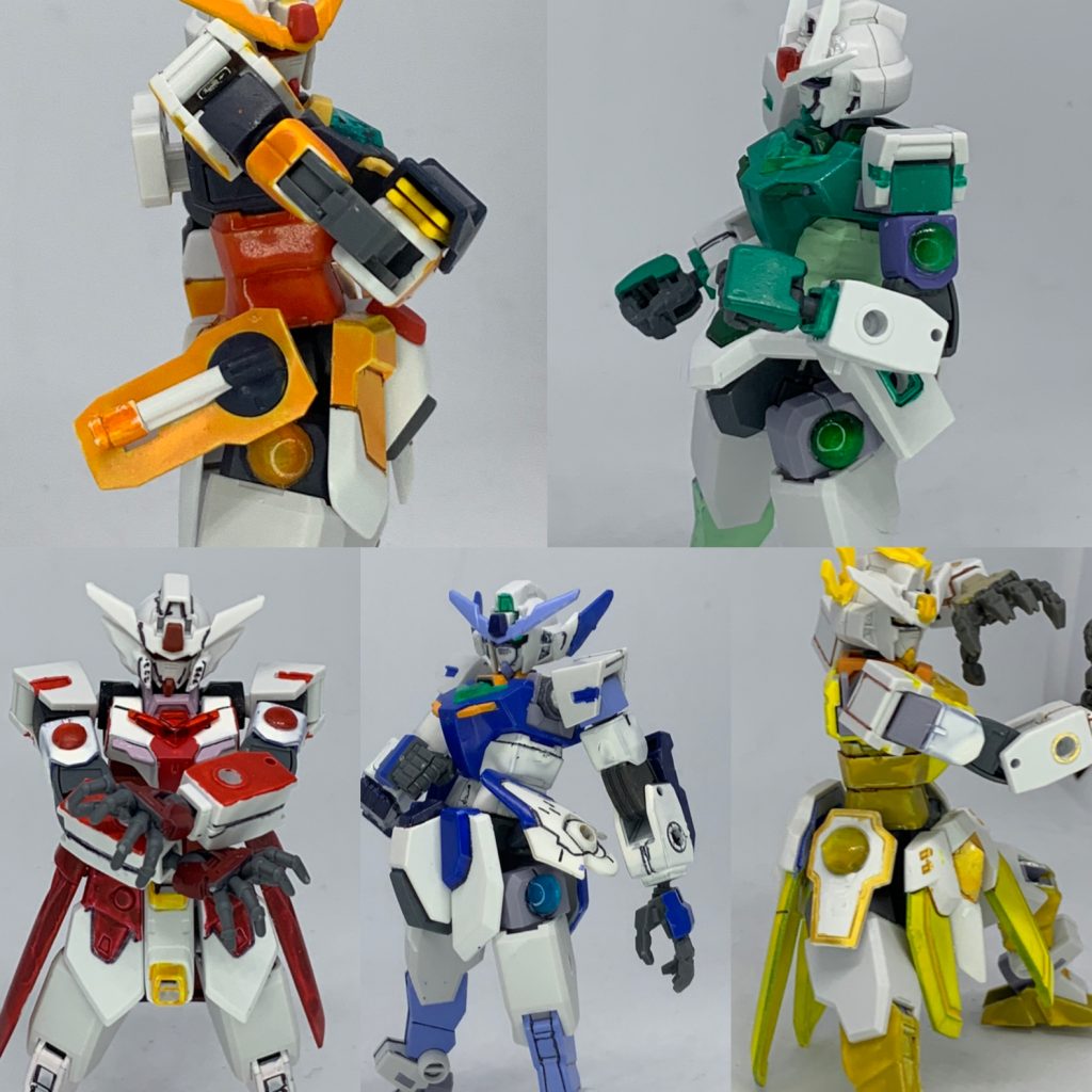 全員の共通事項として、身体のどこかにカラーオーブを持つ。GNドライブを持つビオスのみ手足両方についている。