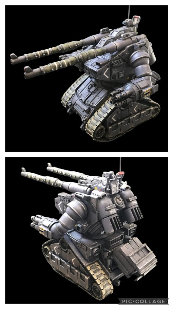 色はミスターホビー「水星の魔女」ガンダムルフリスグレーを使用し黒立ち上げで塗装しました。ウェザリングマスターで金属擦り傷と足回りの汚しを行ってます。