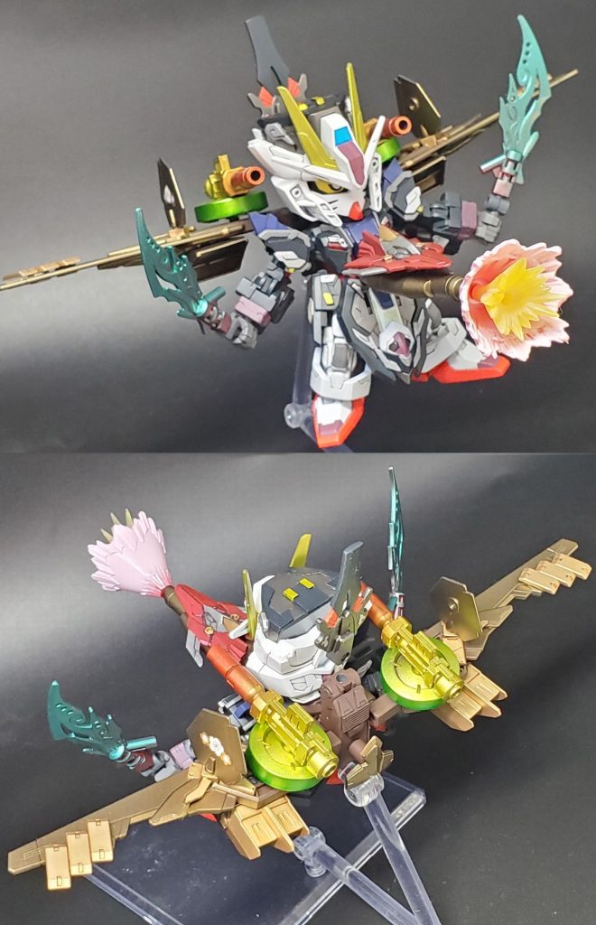 道真ストライクEは飛梅ストライカーと合体することでその能力が飛躍的に向上する。 翼とエンジンで飛行能力を得るほか、武装として「双刀ウメノハ」「速射砲ウメノミ」「衝角ウメノカ」が使用できるようになる。