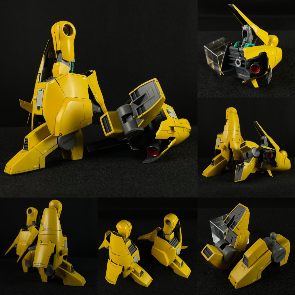 ⚪︎脚部・太ももの付け根を、ポージングが決まるように削り込み・膝ブロックはフレーム解釈・膝ブロックで 1mm 幅まし・膝アーマーを新造・膝下側関節は 固定・太ももで 1mm 幅まし・足首で延長工作