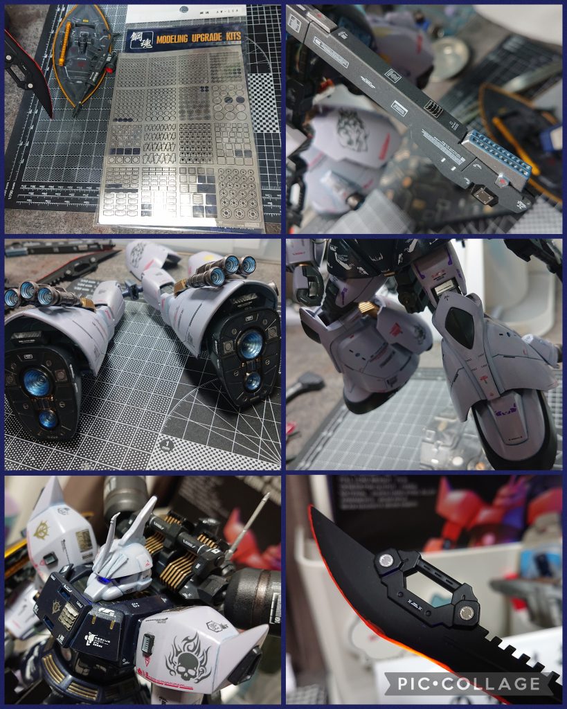 当初予定には無かったのですが、なんとなく気分でエッチングパーツも貼ってみました。手軽に金属表現を加える事が出来たので試して良かったです。特に足裏はあまり見られる所ではないのですがそこそこ貼ってみました。見えないけど自分なりにこだわった所があるというのもプラモデルの醍醐味？かなと思ってます☺️